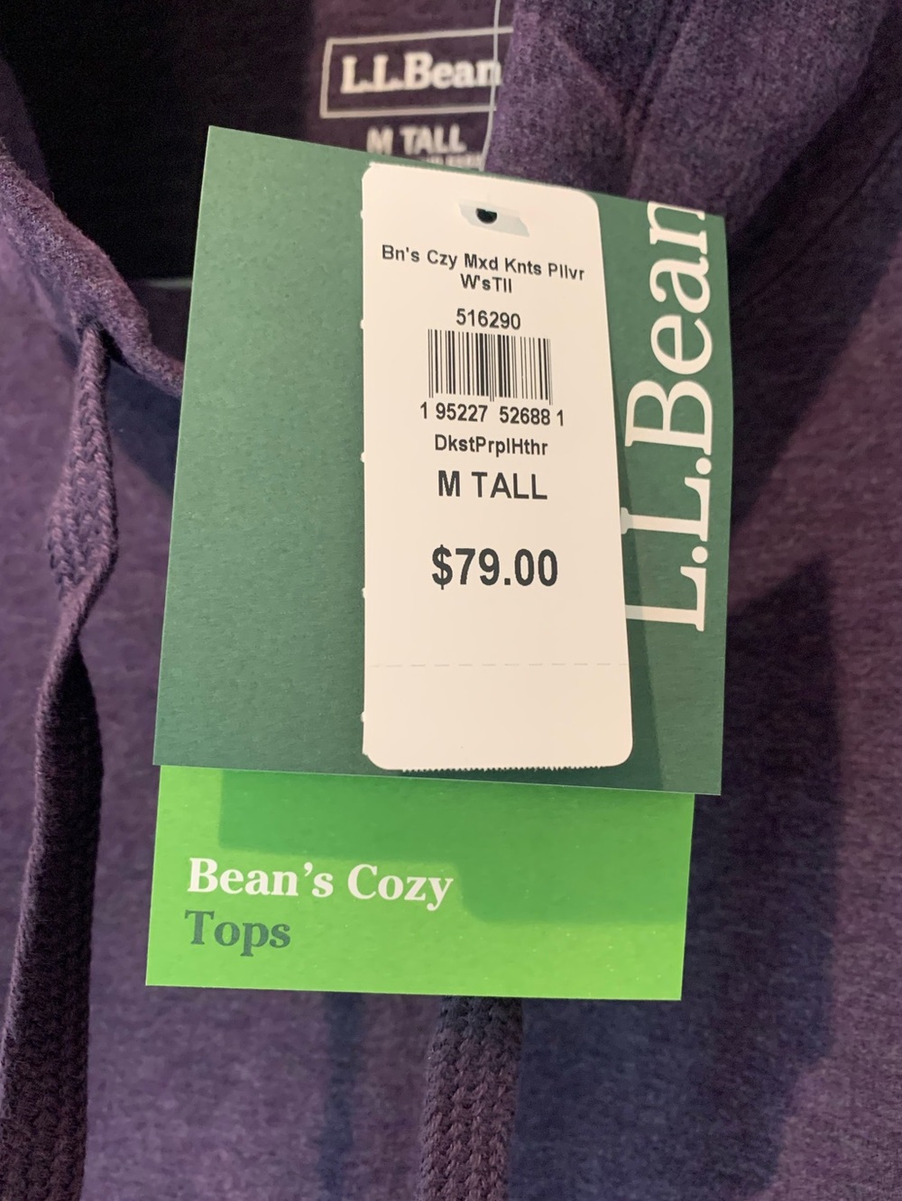 L.L. Bean NWT Cozy Mixed Knit Pullover Funnel Neck Purple Top Medium Tall MT - Picture 6 of 7